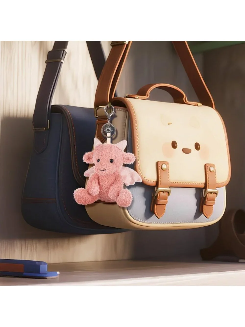 Cute Apricot Lamb Dragon Plush Keychain Toy for Kids' Backpack or Purse, 4.8